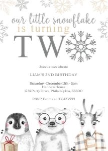 snowflake 2nd birthday neutral design preview