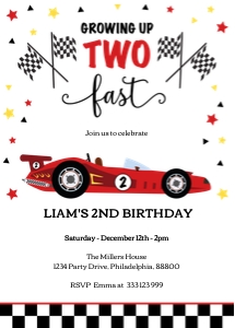 Two Fast race car second birthday design preview