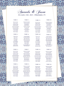 Blue tiles gold frame seating chart 18x24 design preview