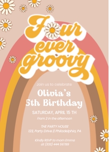 groovy 4th birthday invitation design preview