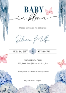 Butterfly and hydrangea Baby shower baby in bloom design preview