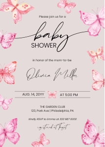 Butterfly Baby Shower invitation Bt01 design preview