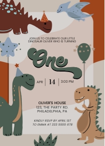 Dino Birthday Party 1st Invitation design preview