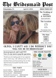 Bridesmaid infocard newspaper design preview