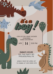 Dinosaur it's a boy baby shower design preview