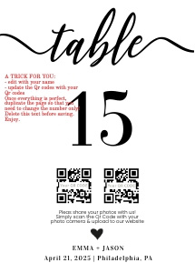 Table number qr codes design preview