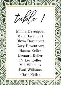 Gree tiles seating chart cards: Green tiles seating chart cards