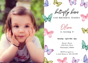 Butterfly kisses birthday photo invite design preview
