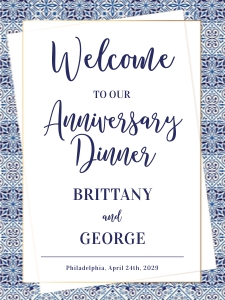 Blue tiles and Gold frame welcome sign 18x24 design preview