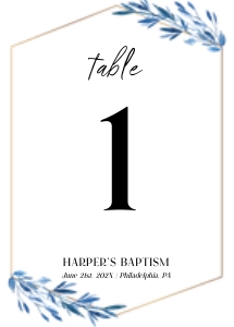 Blue leaves table number 5x7 design preview