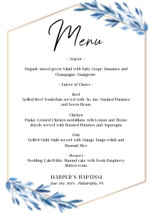 Blue leaves menu card 5x7 design preview