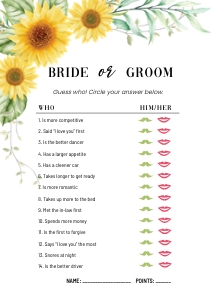 sunflowers bridal game he or she design preview