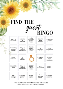 Sunflowers Bridal Bingo design preview