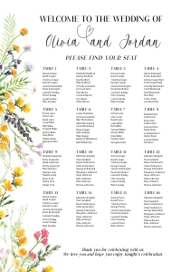 Wildflowers seating chart colorful 24x36 design preview
