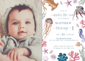 Under the sea Photo 1st birthday Invitation design preview