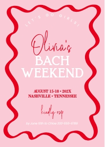 Wavey Pink and red retro fancy invitation Bachelorette Party design preview