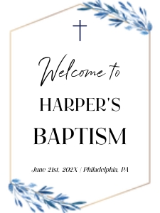 Blue leaves Baptism welcome sign design preview