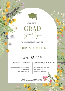 Boho wildflowers Graduation invite announcement photo design preview