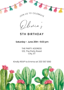 Cactus fiesta birthday invitation design preview