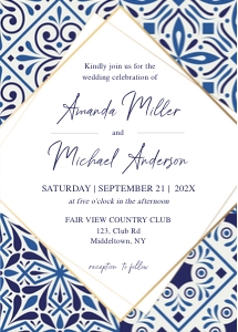 Blue tiles wedding invitation design preview