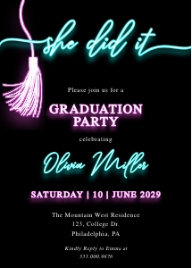 Neon Graduation Invitation tassel design preview