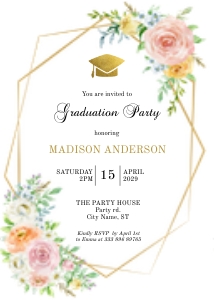 Floral Graduation Party invitation: Floral Graduation Party invitation pink gold frame