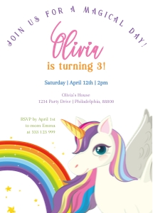 AA10 Unicorn Birthday Invitation template design preview