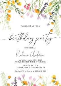 Wildflower Birthday Invitation card: Wildflower Birthday Invitation card