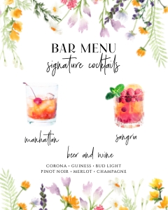 Wildflowers Bar Menu cocktails signature drinks design preview