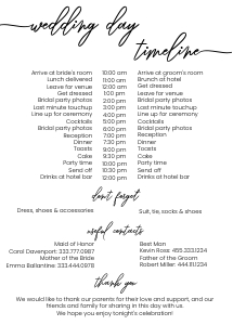 Wedding day party timeline minimalist design preview
