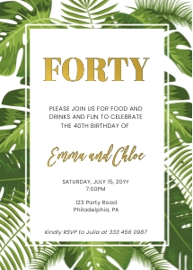 Tropical Leavers FORTY birthday Party Invitation design preview