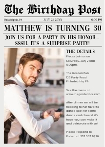 Newspaper Birthday Invitation design preview