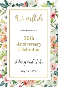 anniversary wedding floral welcome sign design preview