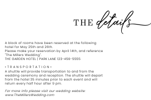 Minimalist Wedding details card: Minimalist wedding invitation photo on back