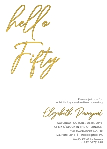 Hello fifty Birthday invitation gold minimalist design preview
