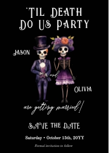 Til Death Gothic save the date skeleton aa021 design preview