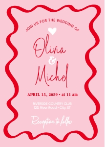 Wavy retro pink and red wedding invitation aa06 design preview