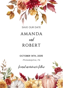 Fall Wedding Save the Date Flowers and Pumpkins AA027 design preview