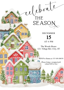 Snowy Village Christmas Dinner Invitation AA029 design preview