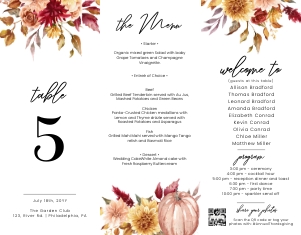 Thanksgiving Dinner Menu table card AA027 design preview