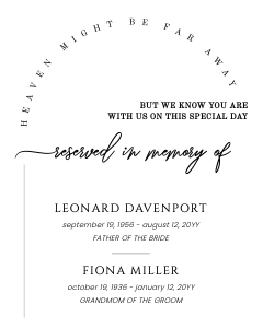 Minimalist reserved in memory wedding sign AA017 design preview
