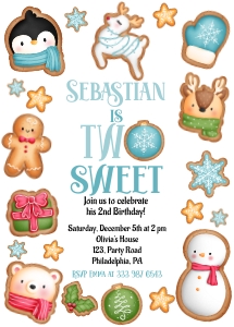 Christmas Birthday Invitation 2 years boy AA033 design preview