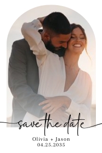 Minimalist boho arch save the date postcard design preview