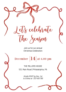 Whimsical Christmas bow invitation aa042 design preview