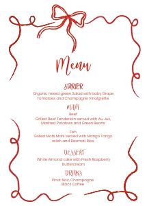 whimsical Christmas bow menu (US 5x7) aa042: whimsical Christmas bow menu aa042