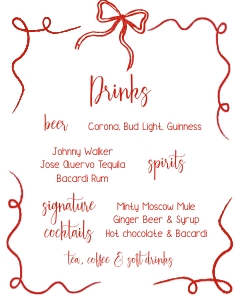 whimsical Christmas bow drinks menu (US 8x10) aa042 design preview