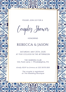 Blue tiles Couple Shower invitation design preview