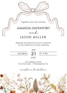 wild bloom bow wedding invitation AA049 design preview