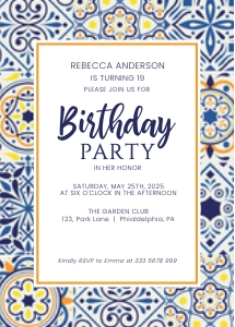Birthday Party blue and orange tiles design preview