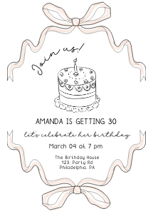 Bow+ cake Birthday Party invite design preview